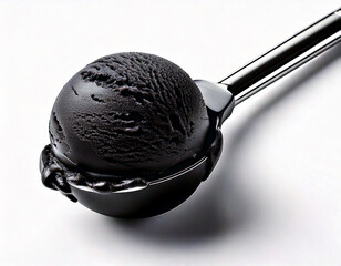Black charcoal Ice cream scoop on a white background 