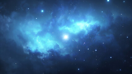 Starry Sky with Blue Nebula and Twinkling Stars, Displaying Mysterious Cosmic Landscape