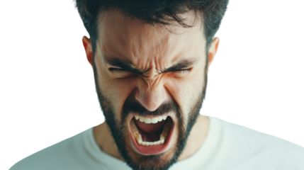 Intense emotional outburst studio portrait close-up human expression