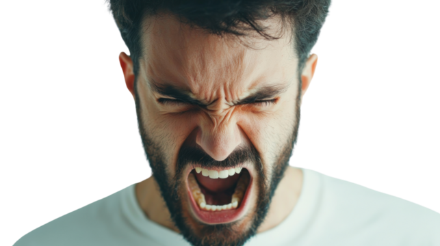 Intense emotional outburst studio portrait close-up human expression