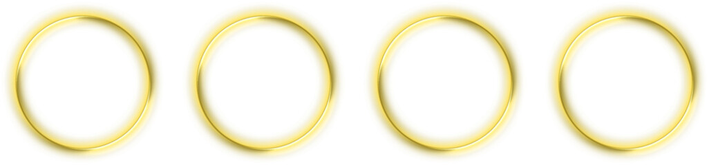 Four shiny gold rings arranged in a horizontal row on a white background. © Sijiae