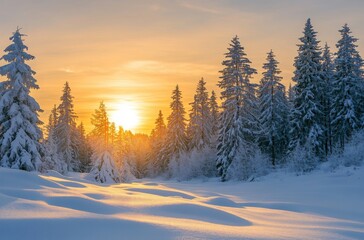 Fototapeta premium A peaceful winter landscape covered in fresh, untouched snow,