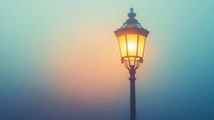 Vintage Streetlight Glowing in a Misty Evening Haze with Soft Pastel Colors
