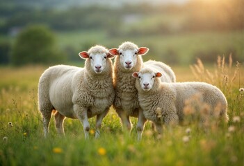 Obraz premium sheep-posing-field-green-grass