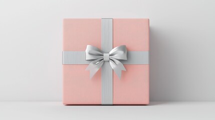 Elegant Pink Gift Box with Silver Ribbon on a Minimalist Surface