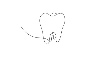 Continuous minimalist online drawing of teeth single line art creative outline isolated vector illustration 
