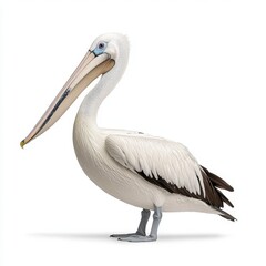 Obraz premium Australian Pelican Profile White Plumage, Gray Wings, Long Beak, Generative AI.