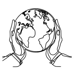 Hands Holding the World: A Continuous Line Drawin