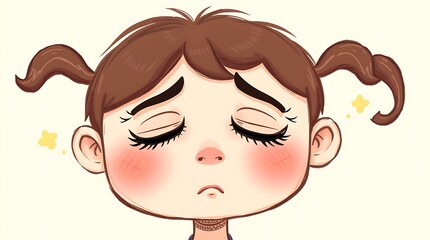 Cute Cartoon Girl with a Playful Pout