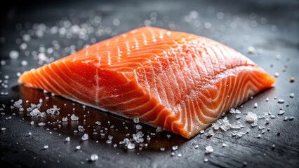 Fresh Alaskan salmon fillet with scales glistening in the light