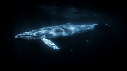 Obraz premium Humpback Whale swimming in dark ocean depths