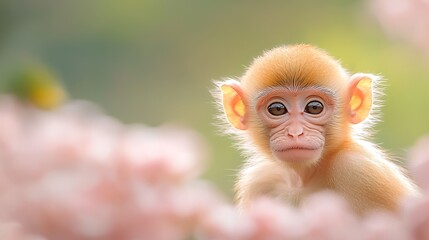 Playful baby monkey hiding in a vibrant pink flower, captivating glimpse of nature's beauty
