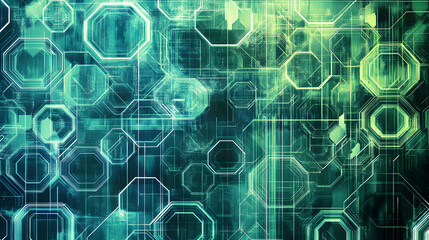 Fototapeta premium pattern of hexagons and lines in different shades of green and blue, giving a futuristic, tech-inspired geometric design 