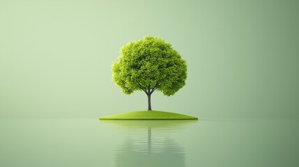 Solitary tree on a small island, serene landscape photography for meditation and inspiration