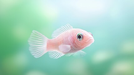 Fototapeta premium Vibrant pink fish with delicate white fins and contrasting black eye in aquatic habitat