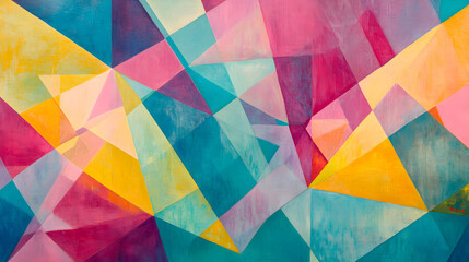 background with colorful diamond shapes and lines in vibrant hues like teal, magenta, and yellow, evoking creativity and movement 