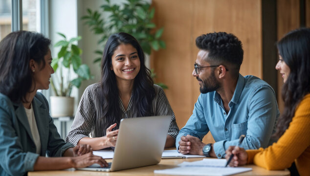 Indian HR Representative Providing Benefits Counseling to Employees in a Modern Office Setting