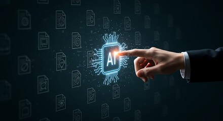 Hand Touching Ai Chip on Screen Digital Transformation Concept