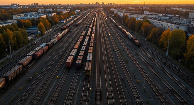 Rail yards with dual-gauge track configurations accommodate international freight and passenger trains crossing borders with varying rail gauges.
