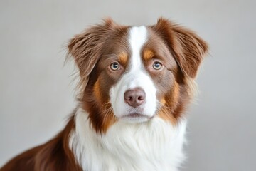Red Merle Australian Shepherd portrait, studio shot, neutral background, pet photography