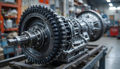 High-Precision Industrial Gearbox in a Factory Setting


