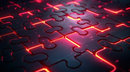 Puzzle with black pieces and red glowing lines