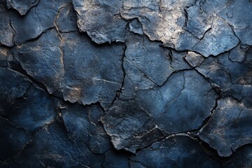 Fototapeta premium Cracked dry ground surface in gray-blue tones with deep fractures and rough texture