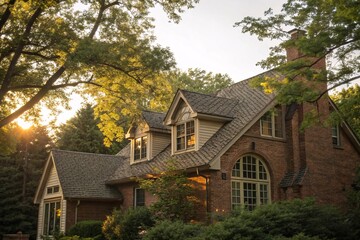 Stunning suburban home with classic architecture and inviting landscaping.