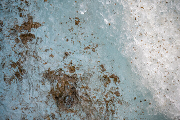 Selective focus on the ice sheet at the Athabasca Glacier in Jasper National Park 