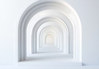 3D render of white arches and a corridor background