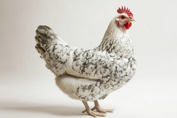 Speckled hen, studio shot, white background, poultry farming
