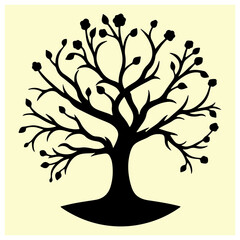 Obraz premium Black silhouette of a tree with many leaves