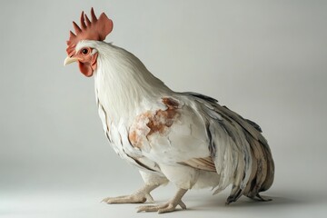 White rooster profile, studio shot, plain background, poultry farming
