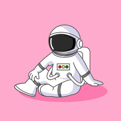 Cute Astronaut Resting on land Pose Illustration Vector Cartoon Design