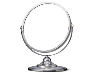 Obraz premium 円形の卓上ミラー。斜めからのアングル
