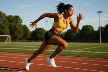Obraz premium Athlete sprinting on track outdoors.