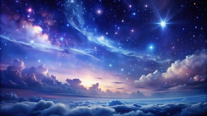 A Serene Celestial Landscape Above the Clouds, a Universe of Stars and Nebulae Shines Brightly, Illuminating a Dreamlike Scene