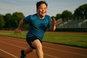 Obraz premium Joyful athlete running track