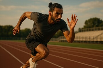 Fototapeta premium Focused athlete sprinting track