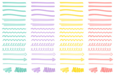 マーカーラインあしらいベクターイラストセット 矢印 カラフル 