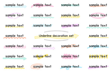 マーカーペンラインあしらいベクターイラストセット 矢印 アンダーライン 朱書き 下線 見出し