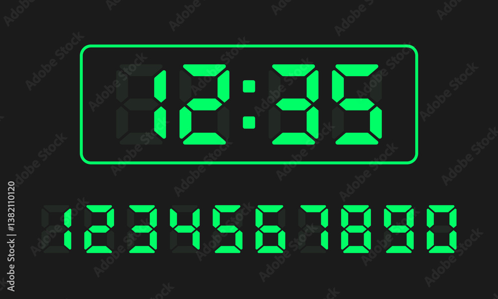 Fototapete electronic numbers set. vector digital led numbers set. digital display number set for sign, alarm, 