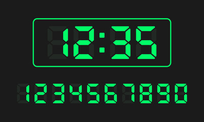 Electronic numbers set. Vector digital LED numbers set. Digital display number set for sign, alarm, calculator, clock, light, electronic, computer, watch, time. Vector illustration of LED digits.
