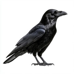 Obraz premium Black Crow Profile View on White Background, Generative AI.
