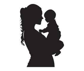 Loving mother holding baby &ndash; beautiful silhouette illustration. Silhouette of a mom embracing her baby.