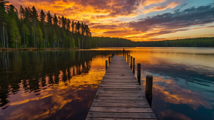 Obraz premium sunset over lake