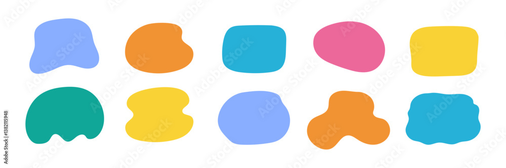 Poster Organic shape round form set. Liquid organic blob curve background abstract shape frame. Doodle abstract liquid blob, wavy different form. Soft round oval pattern background. Vector illustration