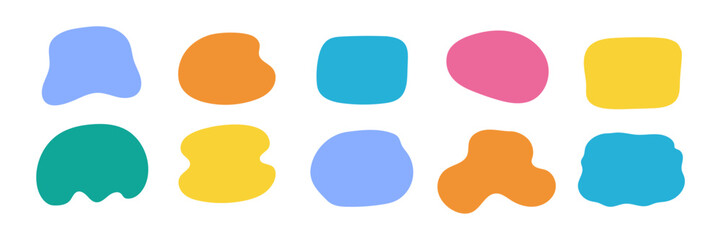 Organic shape round form set. Liquid organic blob curve background abstract shape frame. Doodle abstract liquid blob, wavy different form. Soft round oval pattern background. Vector illustration