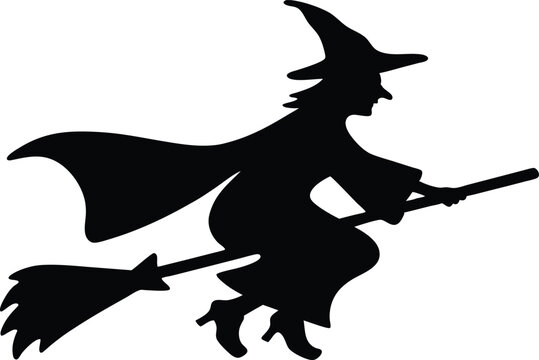 recommend clip art: witch flying on a broomstick line art silhouette vector, Halloween clip art vector 
