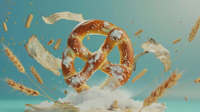 Savor the Classic Salty Aroma: The Allure of Soft Pretzels! The picture focuses on the golden and attractive soft pretzels, evenly covered with coarse salt grains that glisten under the light. Its uni